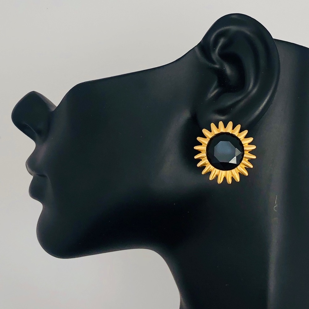 Black Onyx Button Stud earrings